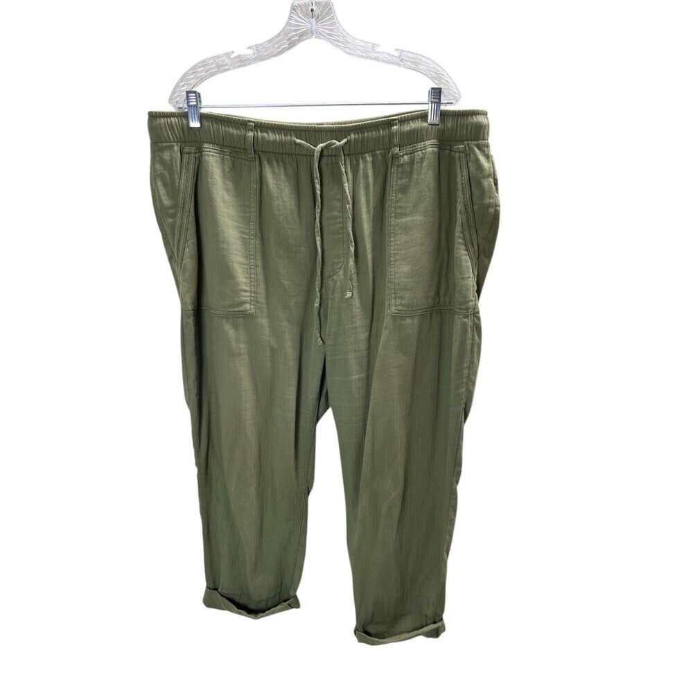 Old Navy Pants Women's Size XL Green 100% Cotton Drawstring Waist Pockets